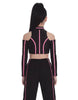 BlackPink Full Zip Front LS TNeck Cold Shoulder Crop Top
