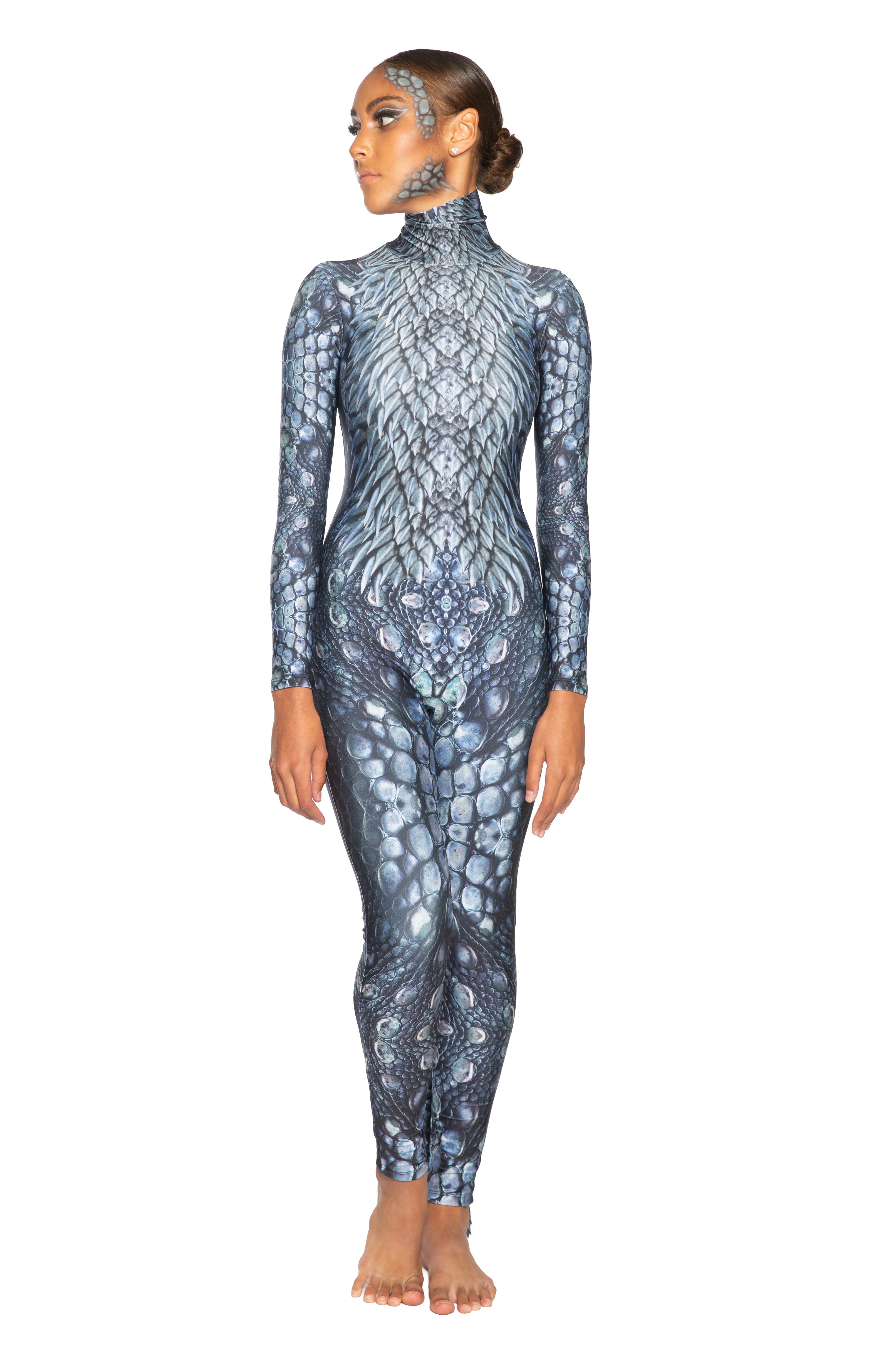 Reptilian LS Tneck Zipper Back Unitard