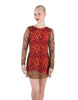 Fierce LS Round Neck Dress with Open Back and Side Slits Sheer