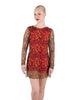 Fierce LS Round Neck Dress with Open Back and Side Slits Sheer