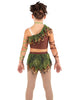 Tarzan One Shoulder Crop Top with Mesh Double Layer Ruffle