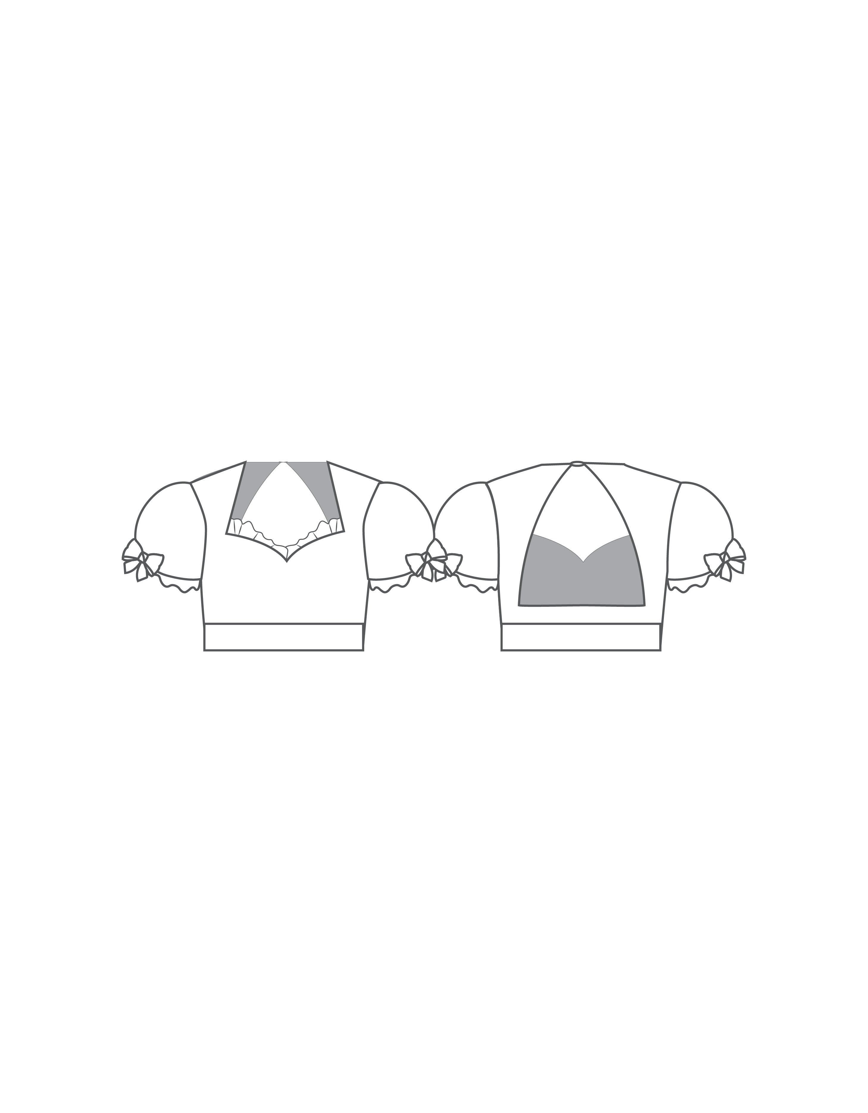 Custom Inked Sweetheart Puff Sleeve Crop Top with Triangle Back and Ruffles - Lycra