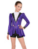 Purple Rain Long Puff Sleeve TNeck Biketard with Regal Peplum