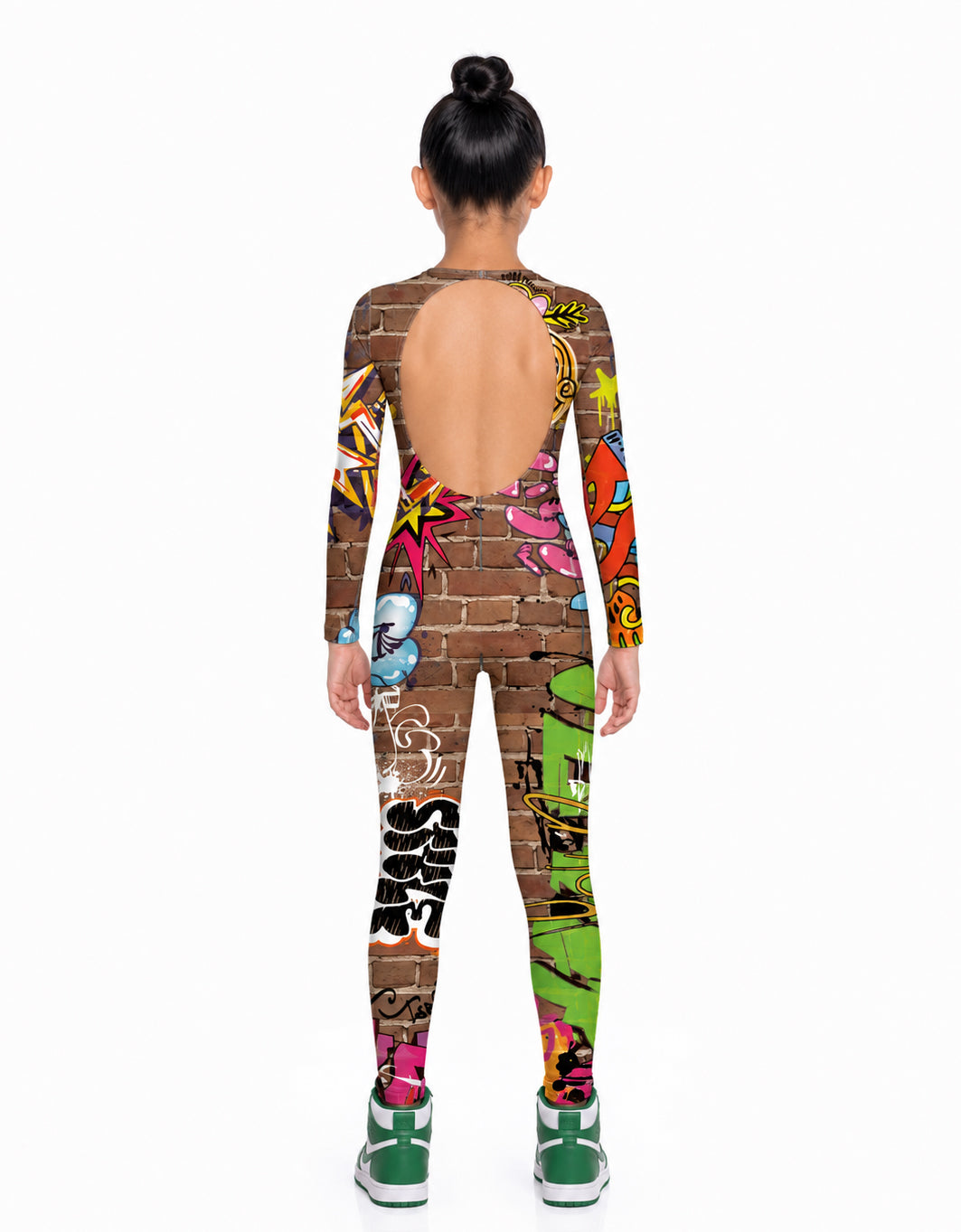 Defaced LS Open Back Unitard