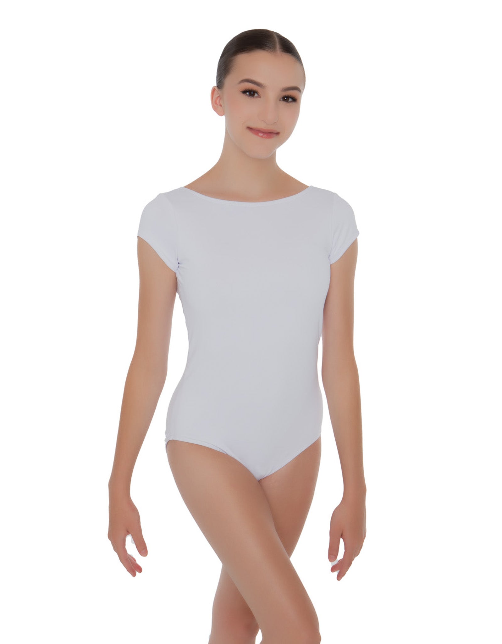 Solid Lycra Cap Sleeve Boatneck Open Back Leotard