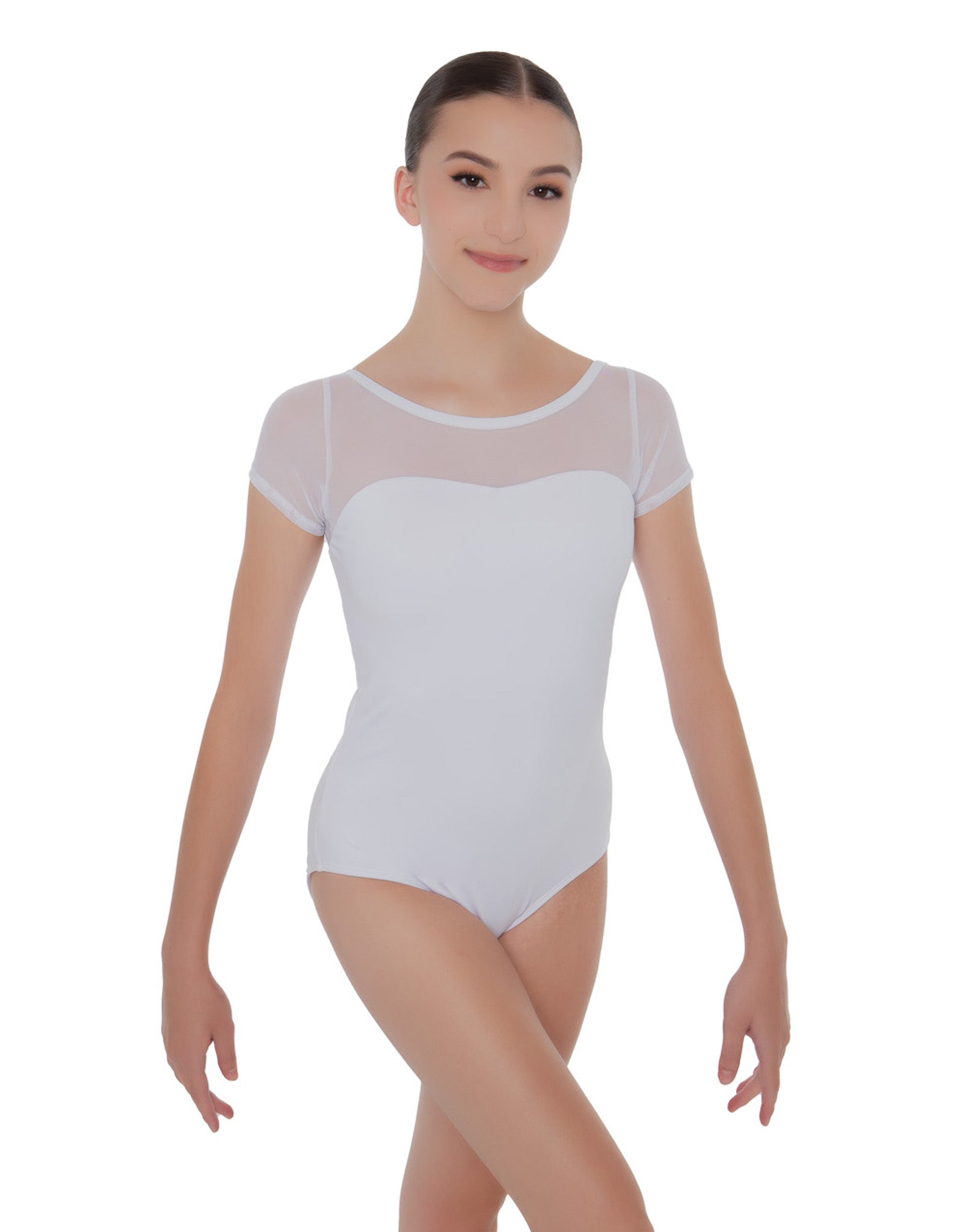 Solid Lycra Cap Sleeve Mesh Sweetheart Leotard