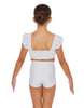 Solid Lycra Sweetheart Crop Top Gather Sleeve
