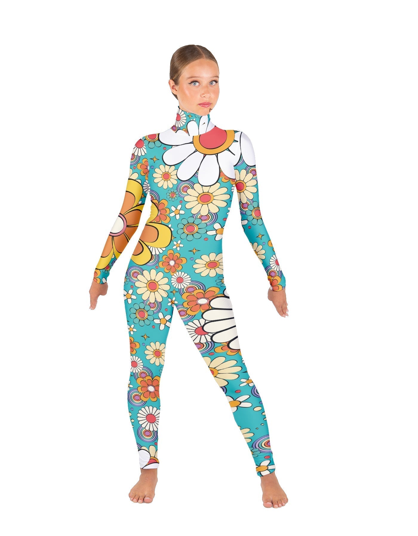 Flower Child Daisy LS Tneck Zipper Back Unitard