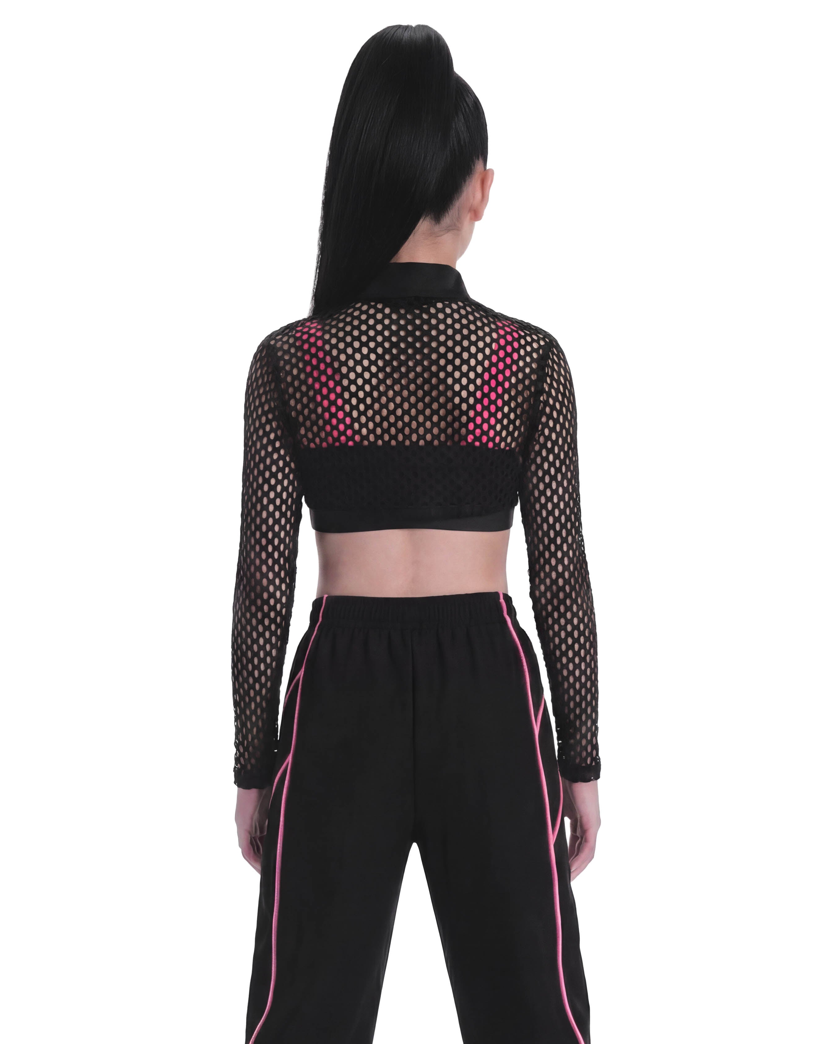 Meshed Long Sleeve T Neck Shrug