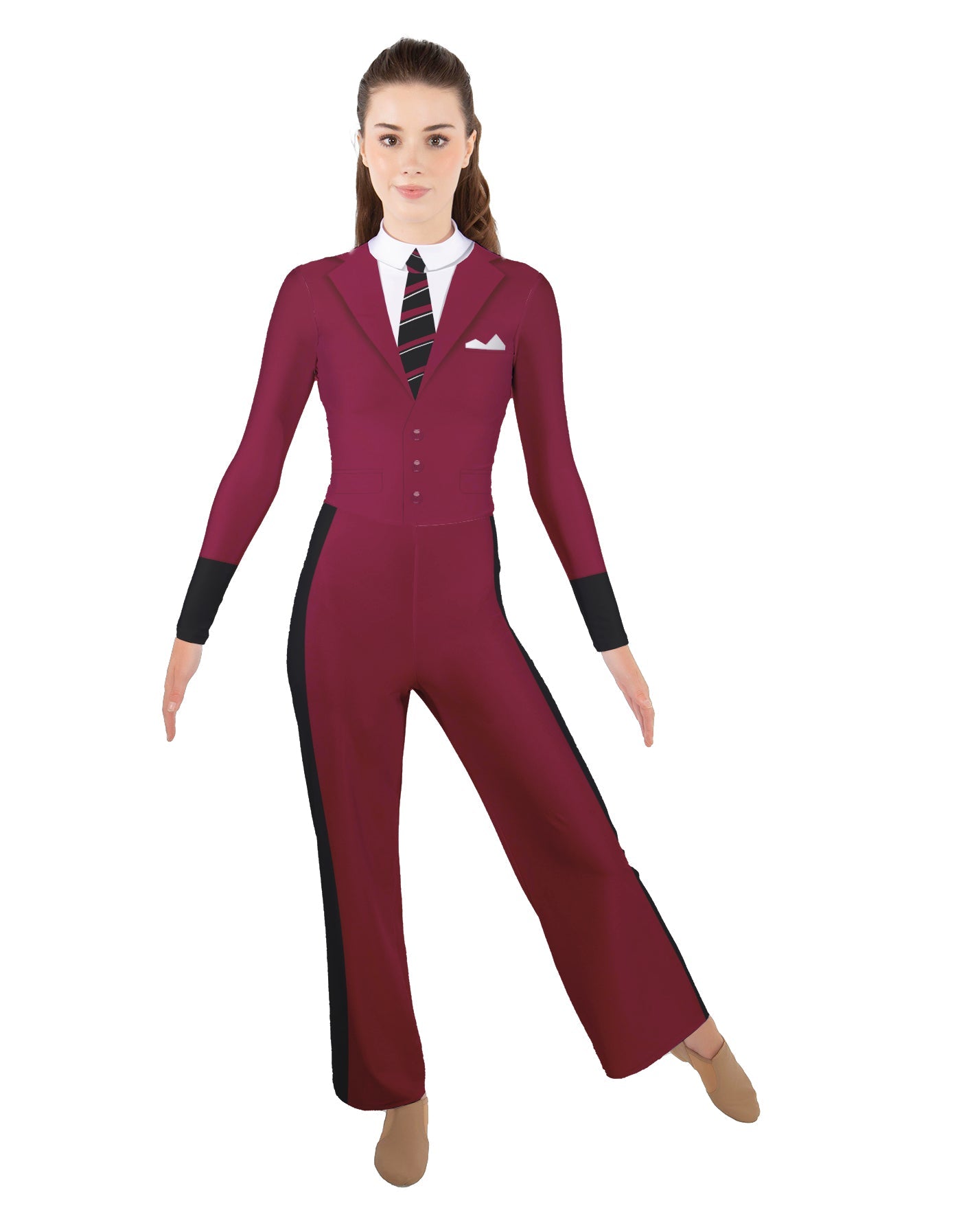 Suited Up LS TNeck Zipper Back Straight Leg Unitard