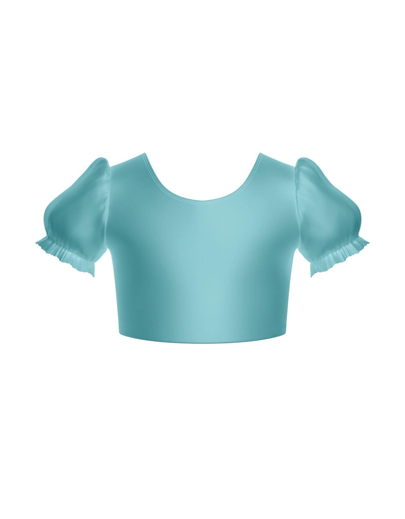 Solid Hologram Puff Sleeve Crop Top