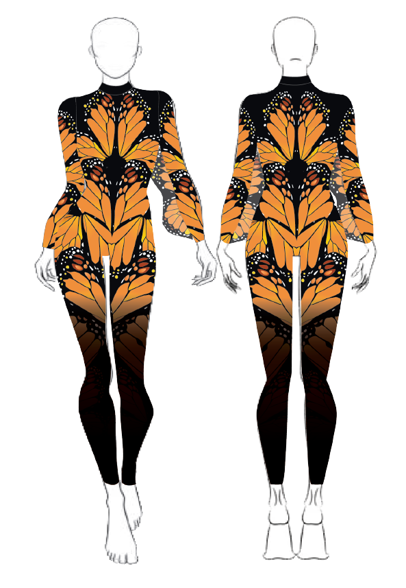 Custom Monarch LS Tneck Zipper Back Unitard with wings
