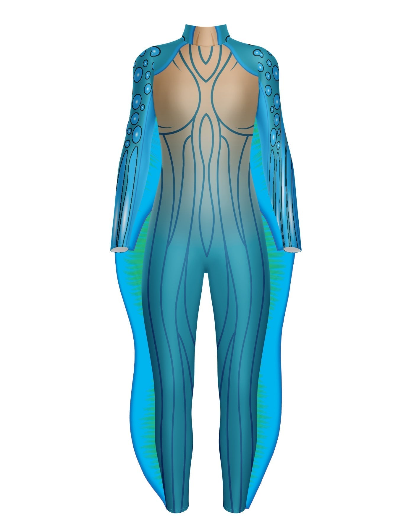 Sea Creature LS Tneck Zipper Back Unitard with Fins