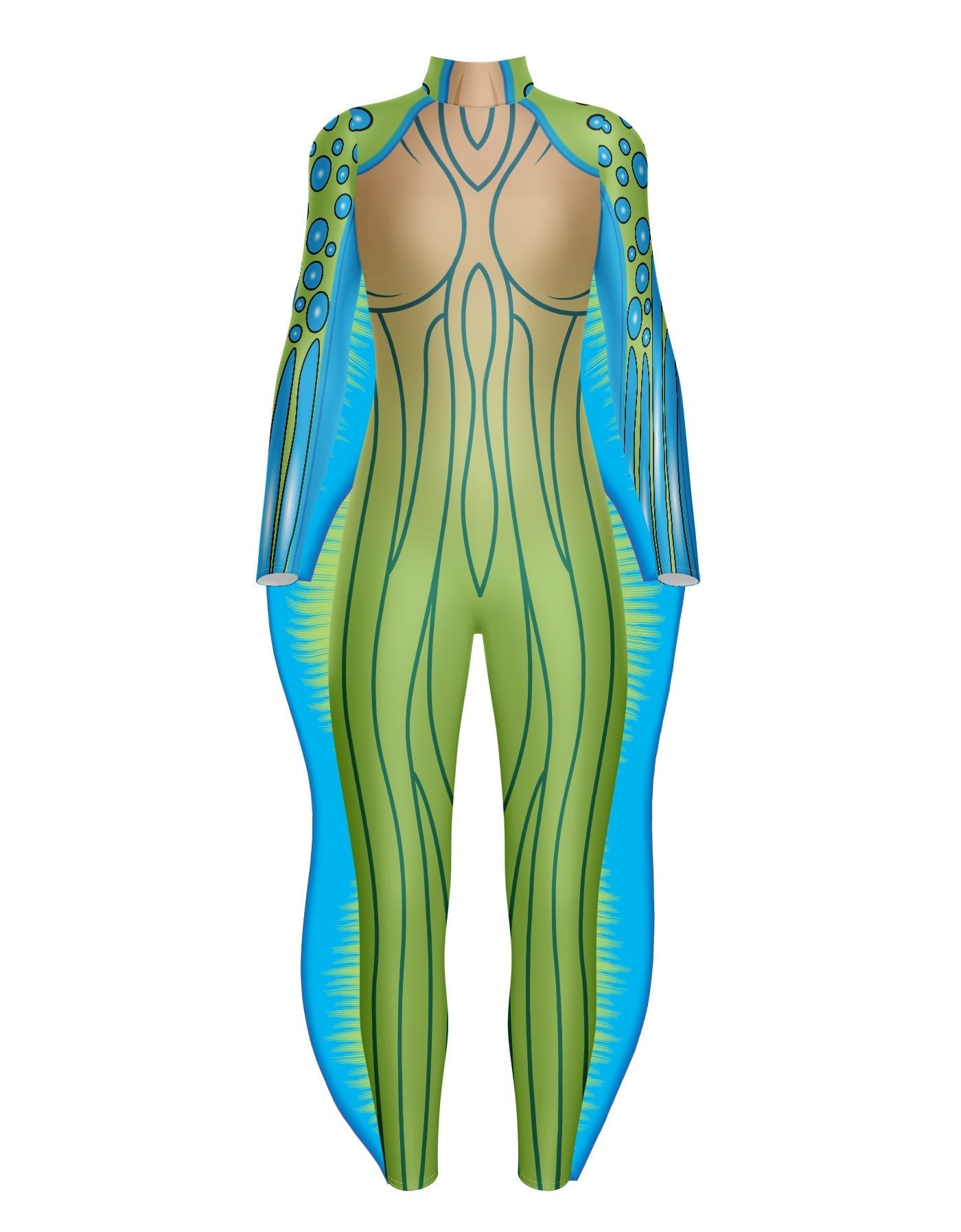 Sea Creature LS Tneck Zipper Back Unitard with Fins