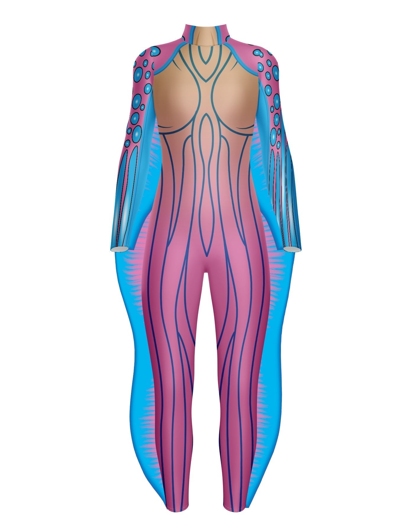 Sea Creature LS Tneck Zipper Back Unitard with Fins