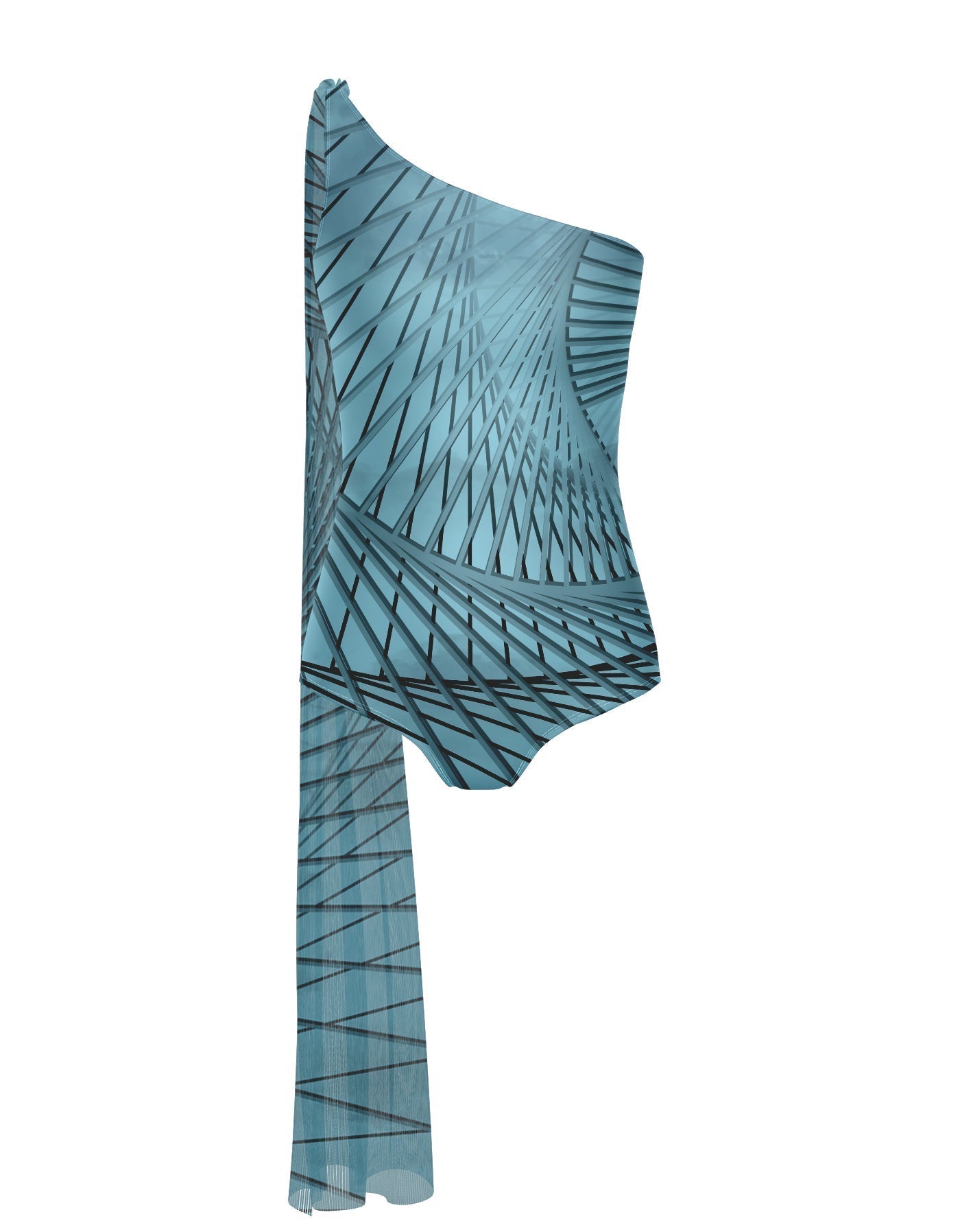 Fractal One Shoulder Leotard with Chiffon Sash
