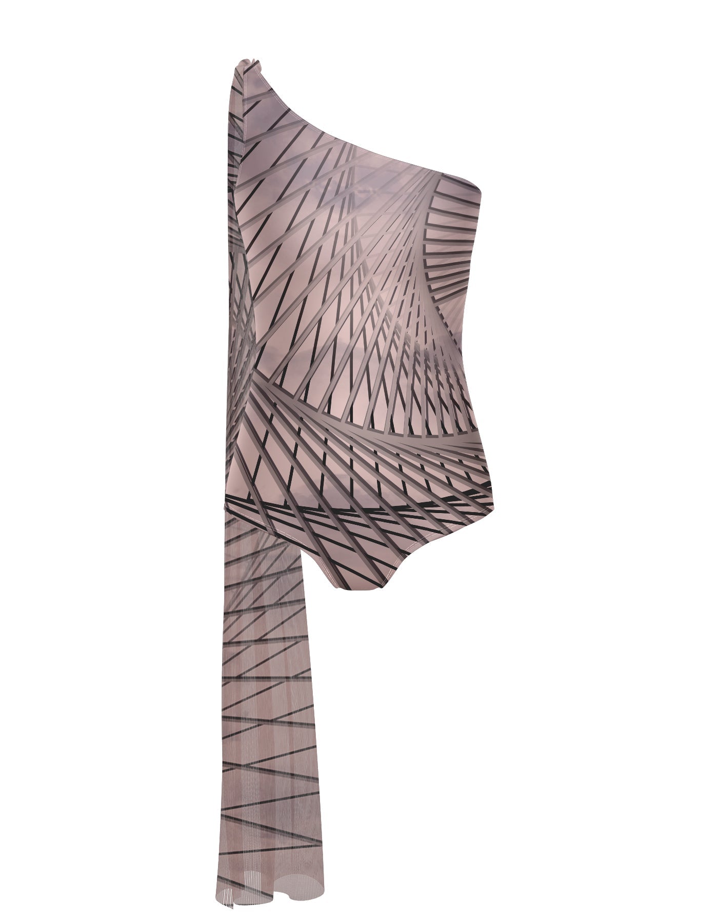 Fractal One Shoulder Leotard with Chiffon Sash