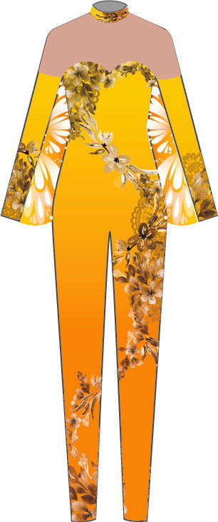 Custom Falling Petals LS TNeck Unitard with Chiffon Arm Wings