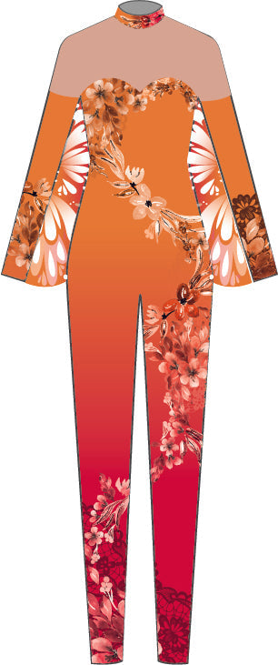 Custom Falling Petals LS TNeck Unitard with Chiffon Arm Wings