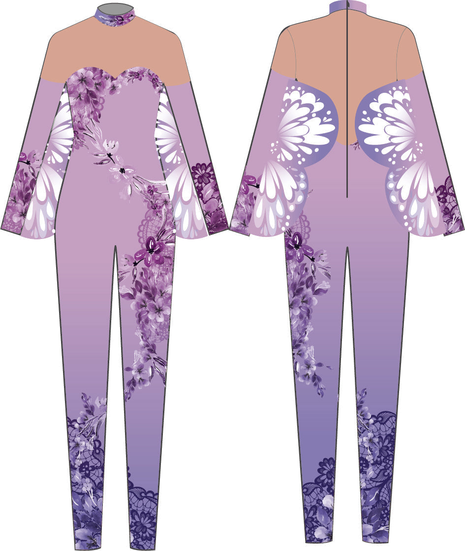 Custom Falling Petals LS TNeck Unitard with Chiffon Arm Wings
