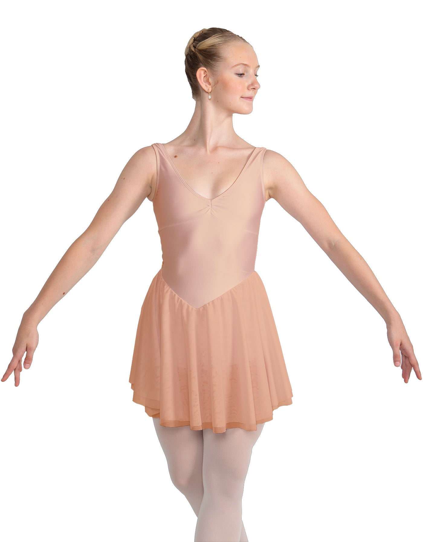 Solid Lycra and Chiffon V Neck Bodice Dress