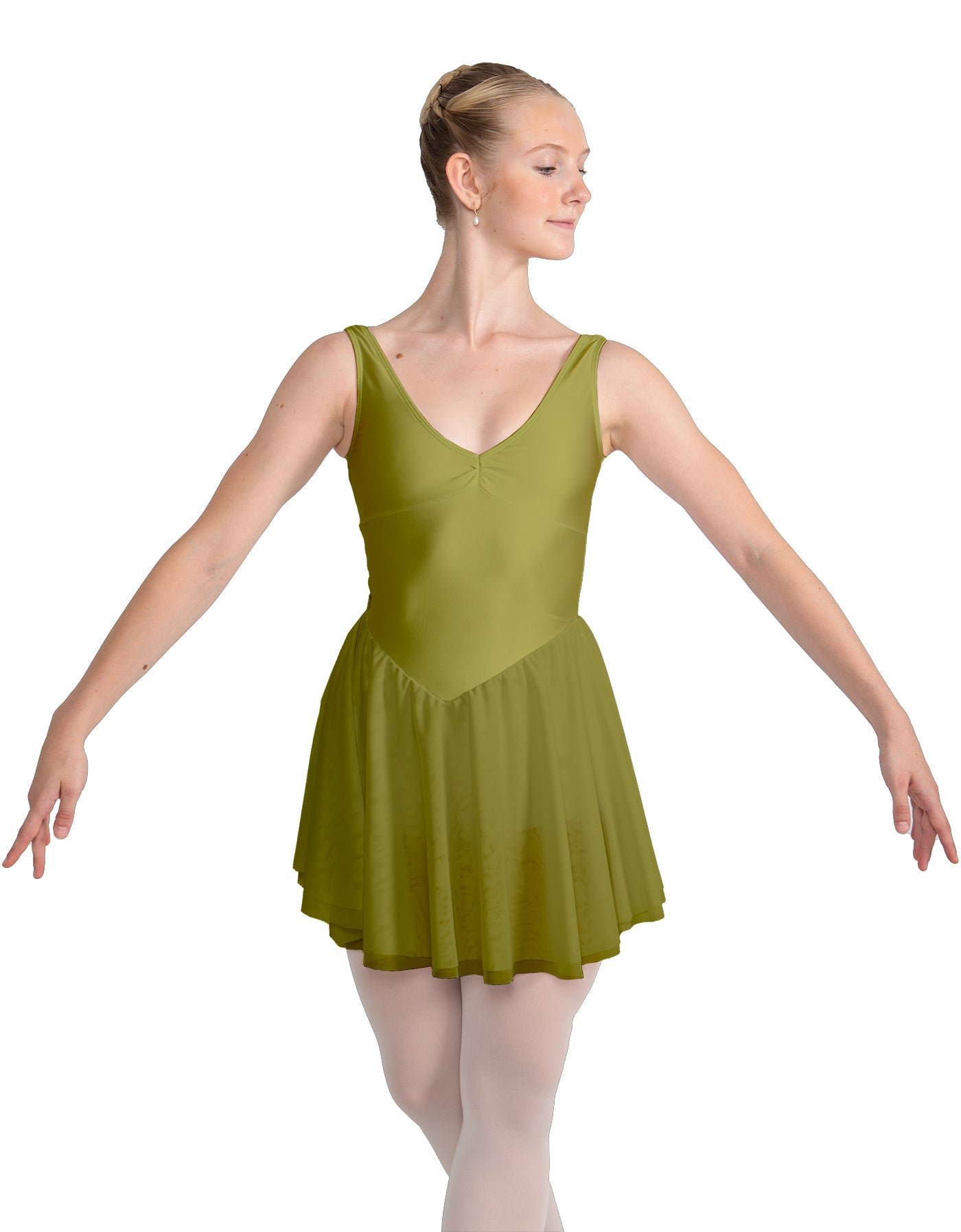 Solid Lycra and Chiffon V Neck Bodice Dress