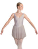 Solid Lycra and Chiffon V Neck Bodice Dress