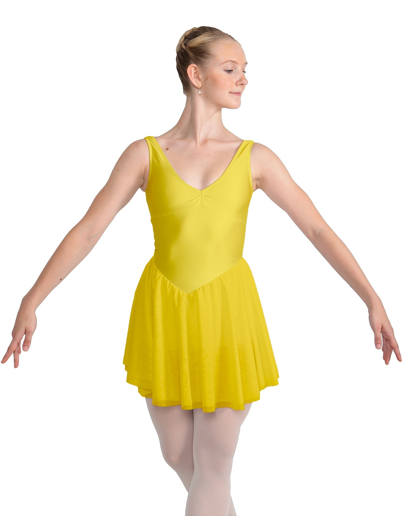 Solid Lycra and Chiffon V Neck Bodice Dress