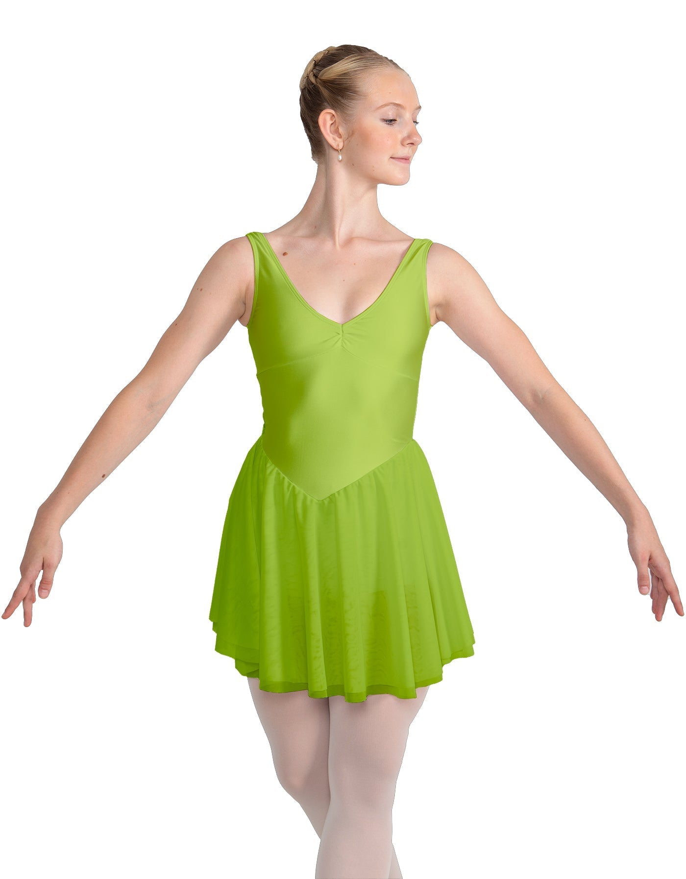 Solid Lycra and Chiffon V Neck Bodice Dress