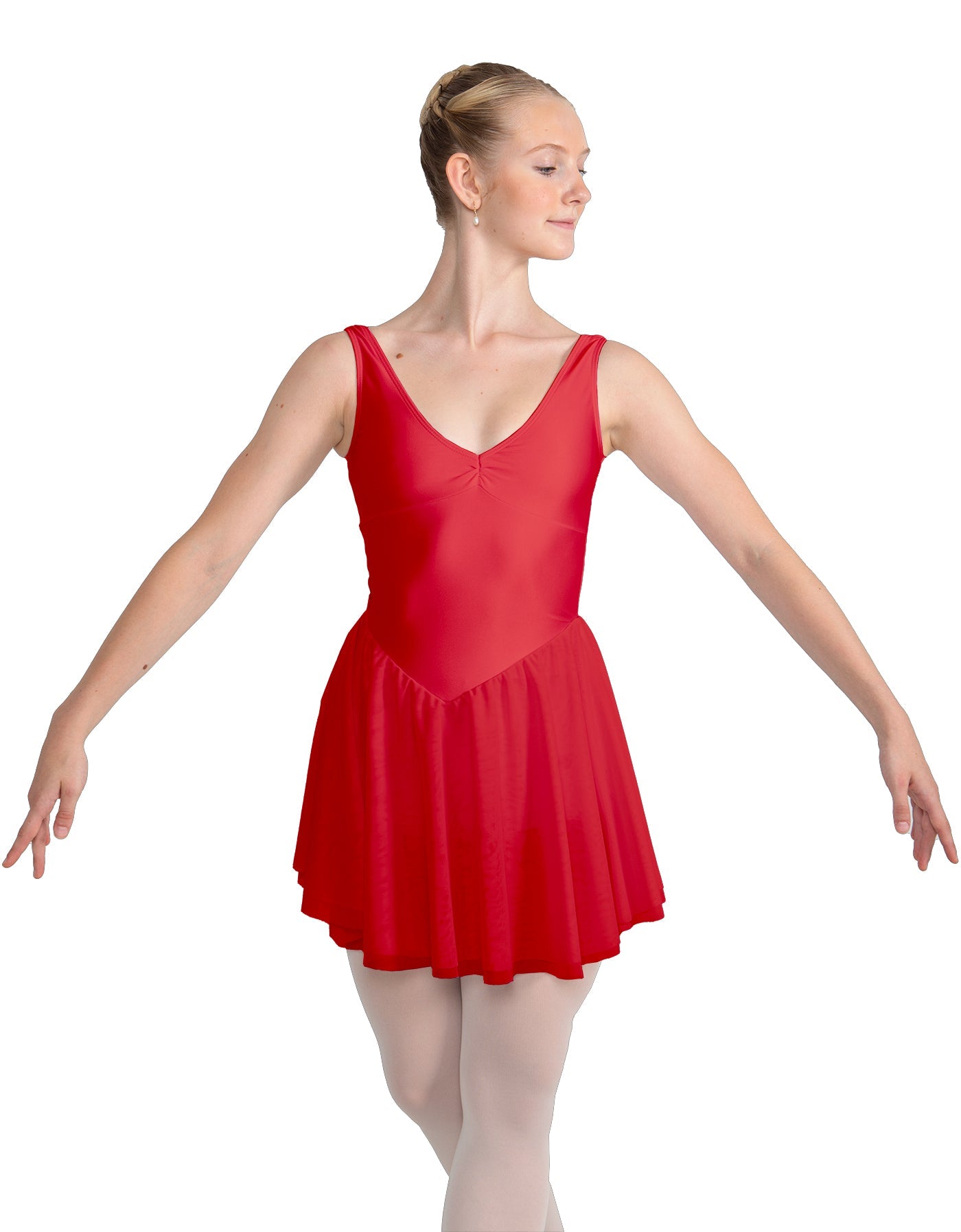 Solid Lycra and Chiffon V Neck Bodice Dress