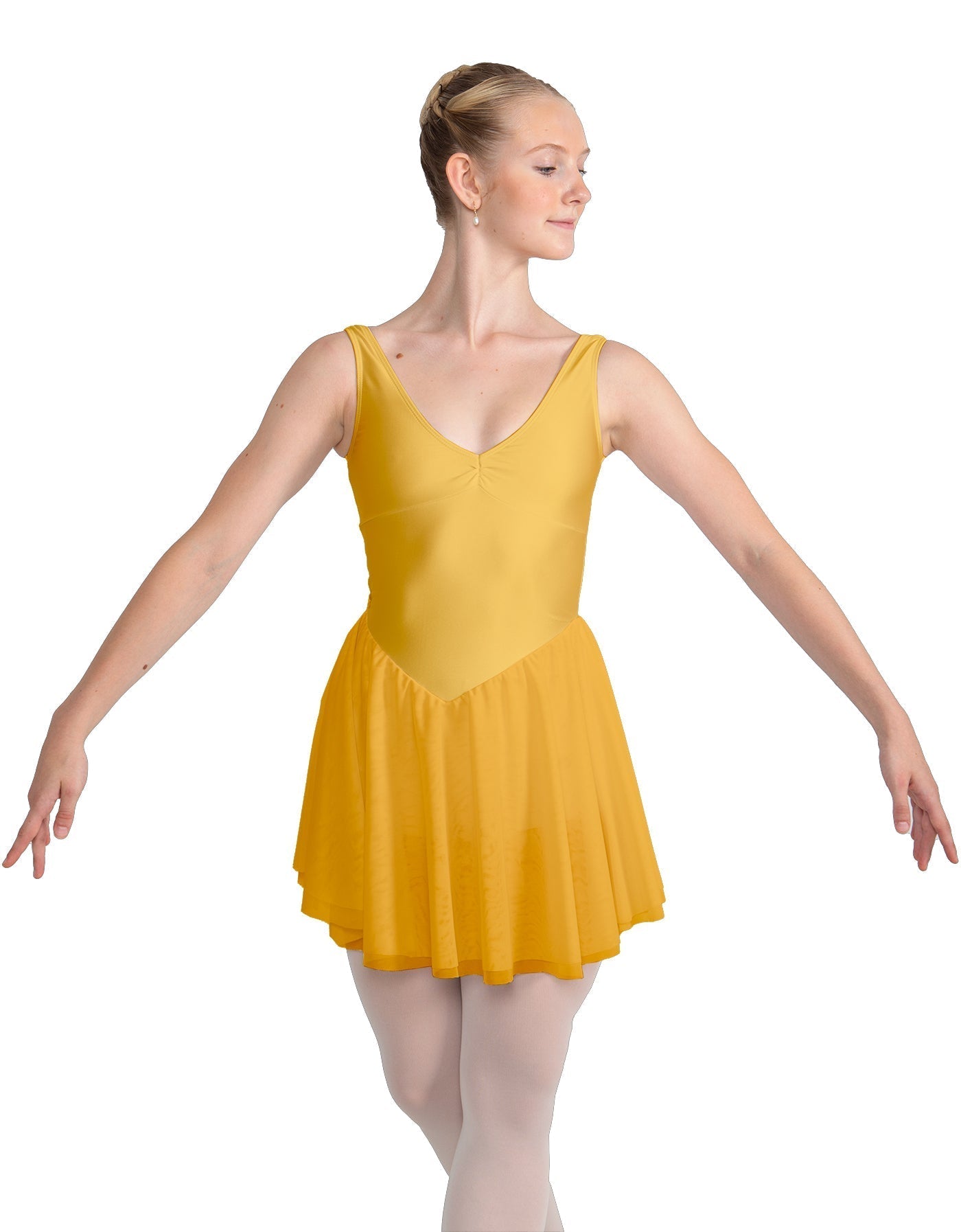 Solid Lycra and Chiffon V Neck Bodice Dress