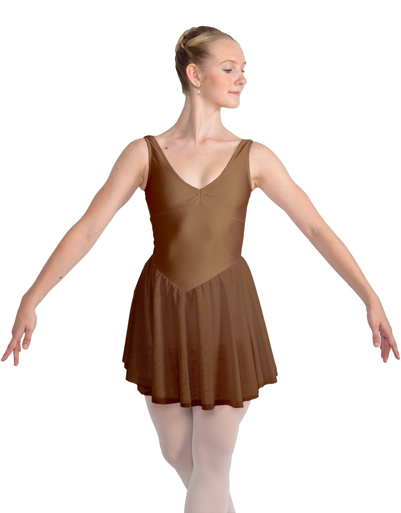 Solid Lycra and Chiffon V Neck Bodice Dress