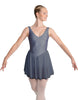 Solid Lycra and Chiffon V Neck Bodice Dress