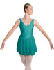 Solid Lycra and Chiffon V Neck Bodice Dress