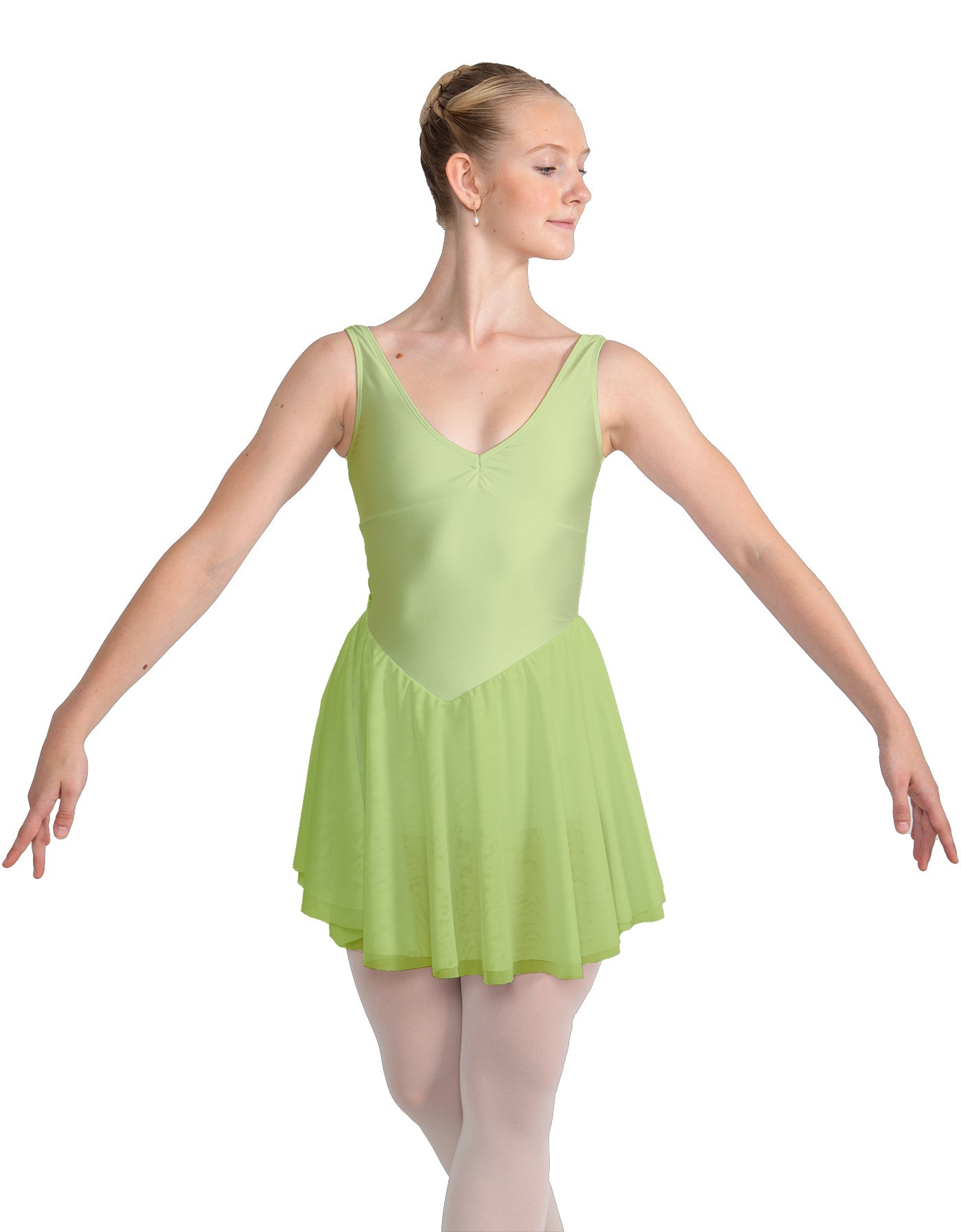 Solid Lycra and Chiffon V Neck Bodice Dress