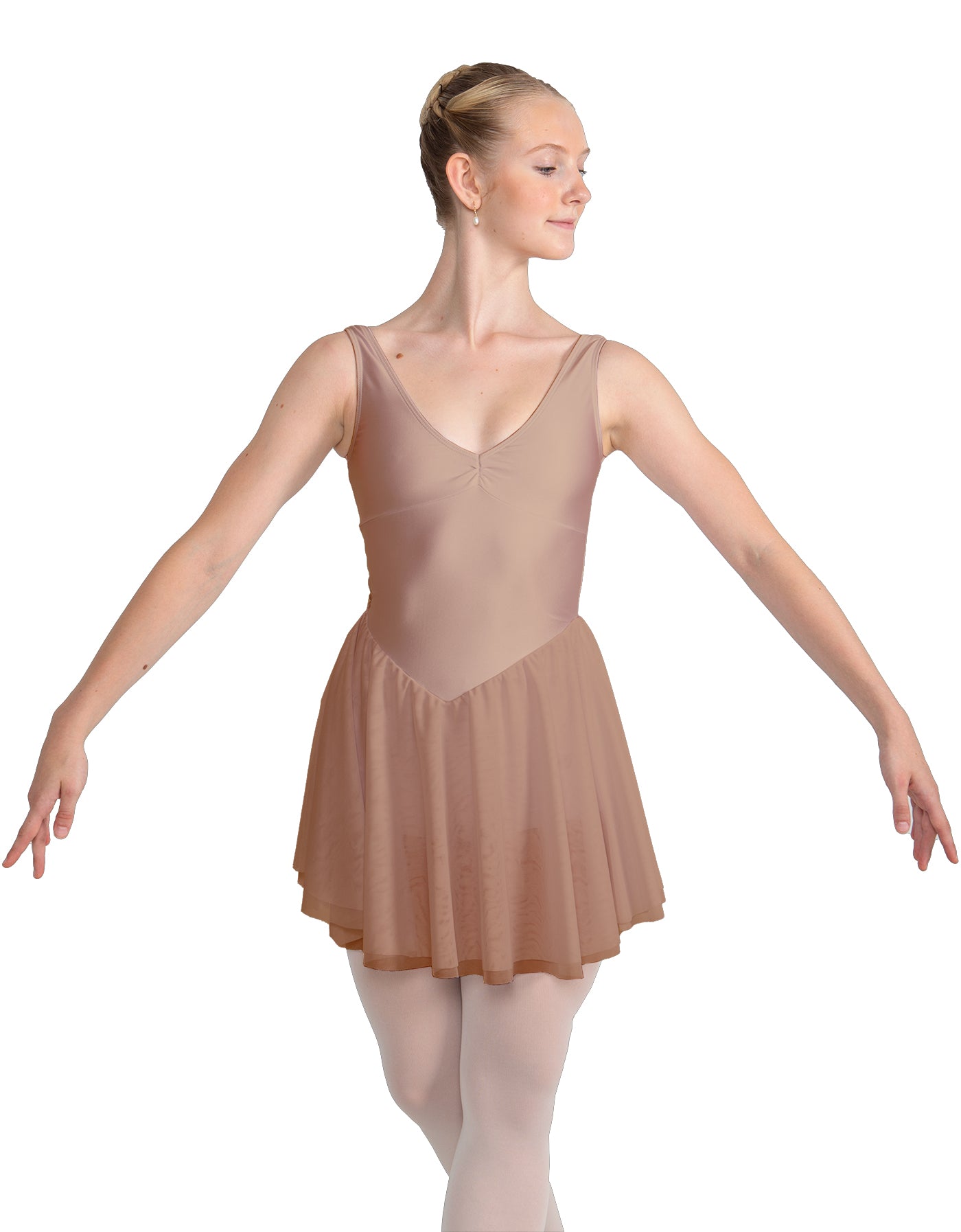 Solid Lycra and Chiffon V Neck Bodice Dress