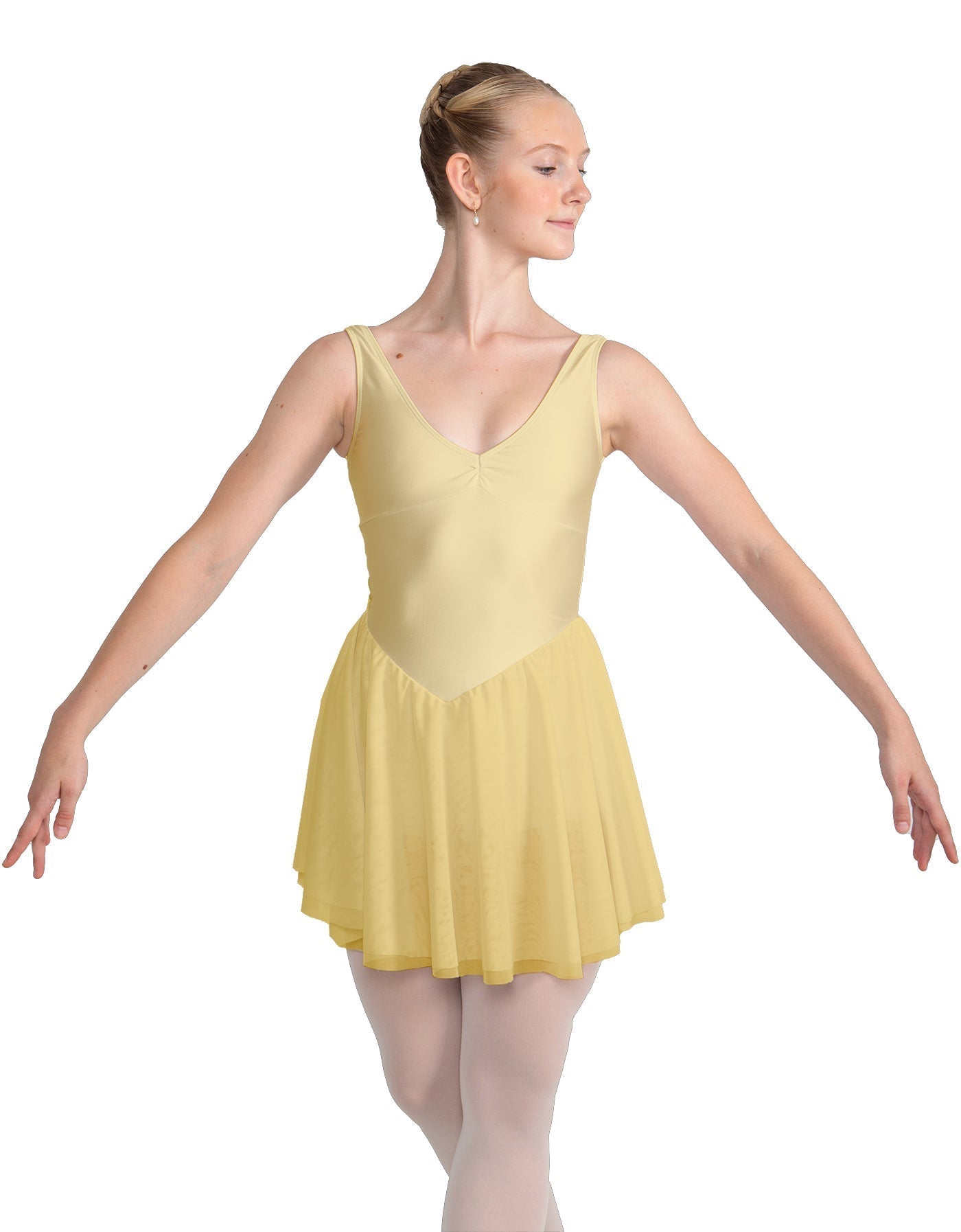 Solid Lycra and Chiffon V Neck Bodice Dress