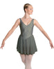 Solid Lycra and Chiffon V Neck Bodice Dress