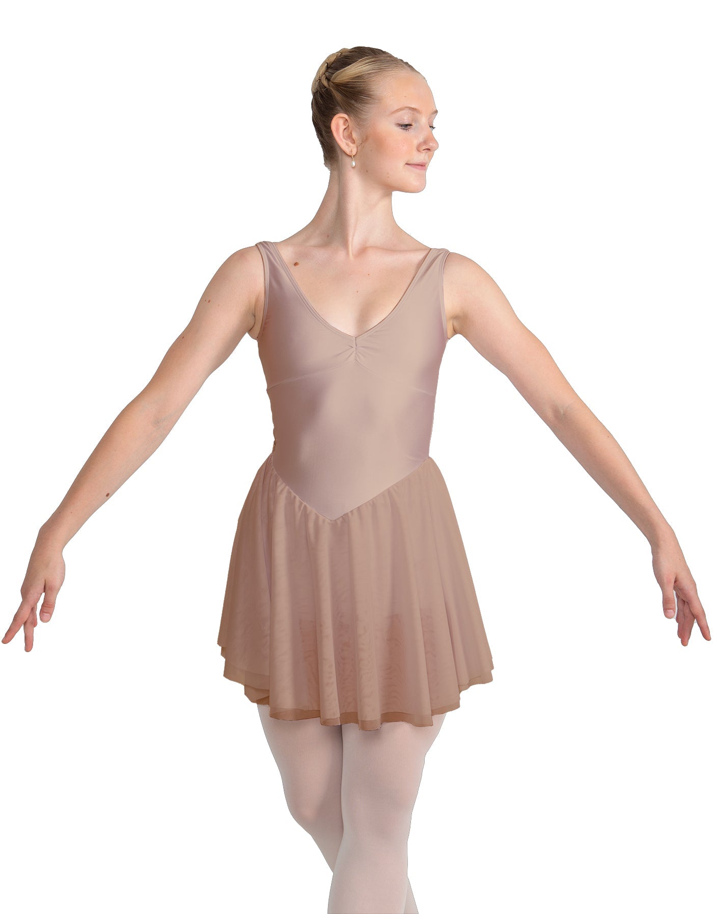 Solid Lycra and Chiffon V Neck Bodice Dress