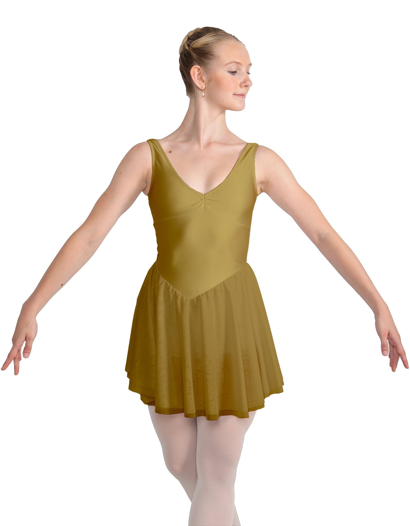 Solid Lycra and Chiffon V Neck Bodice Dress
