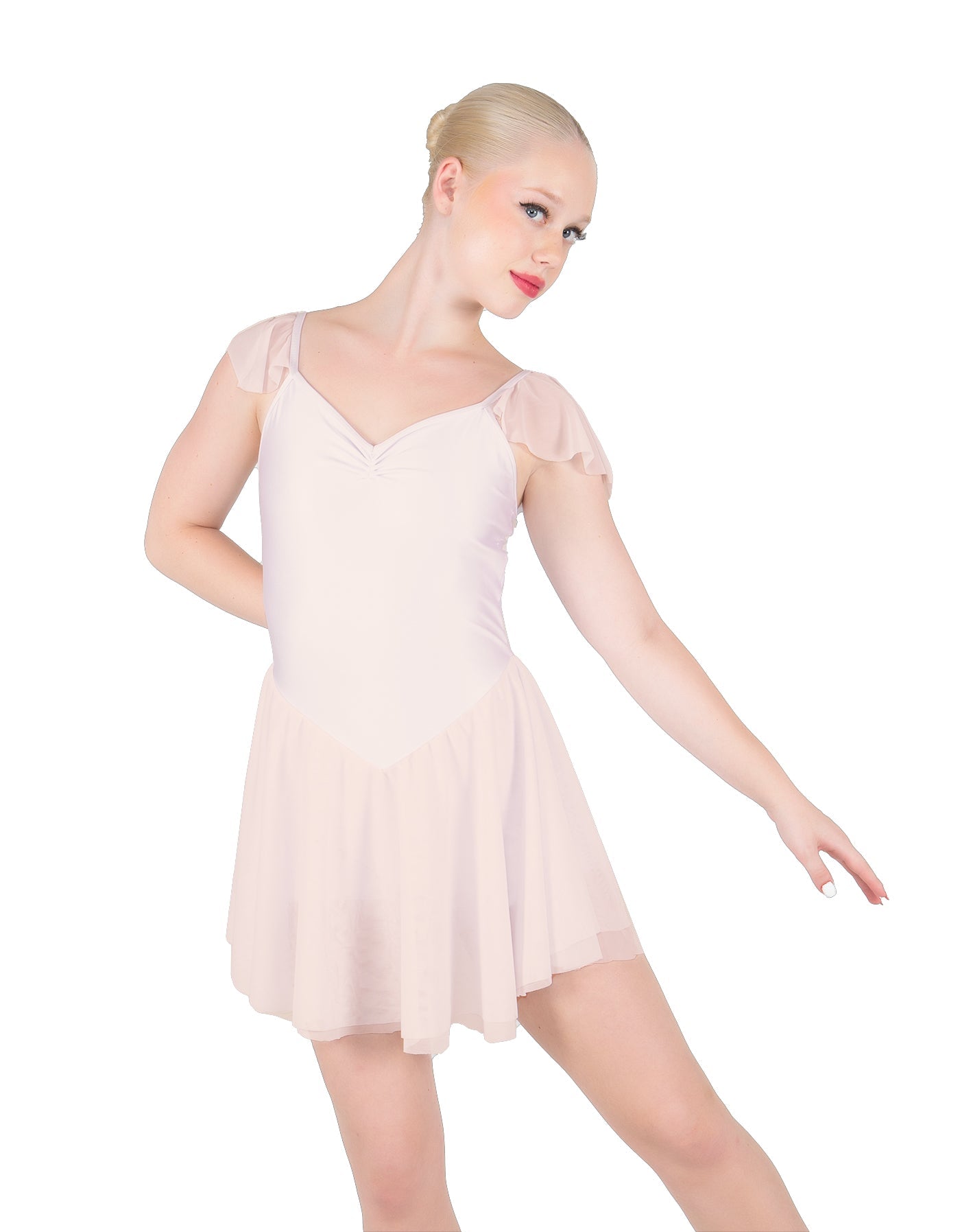 Solid Lycra and Chiffon Flutter Sweetheart Dress