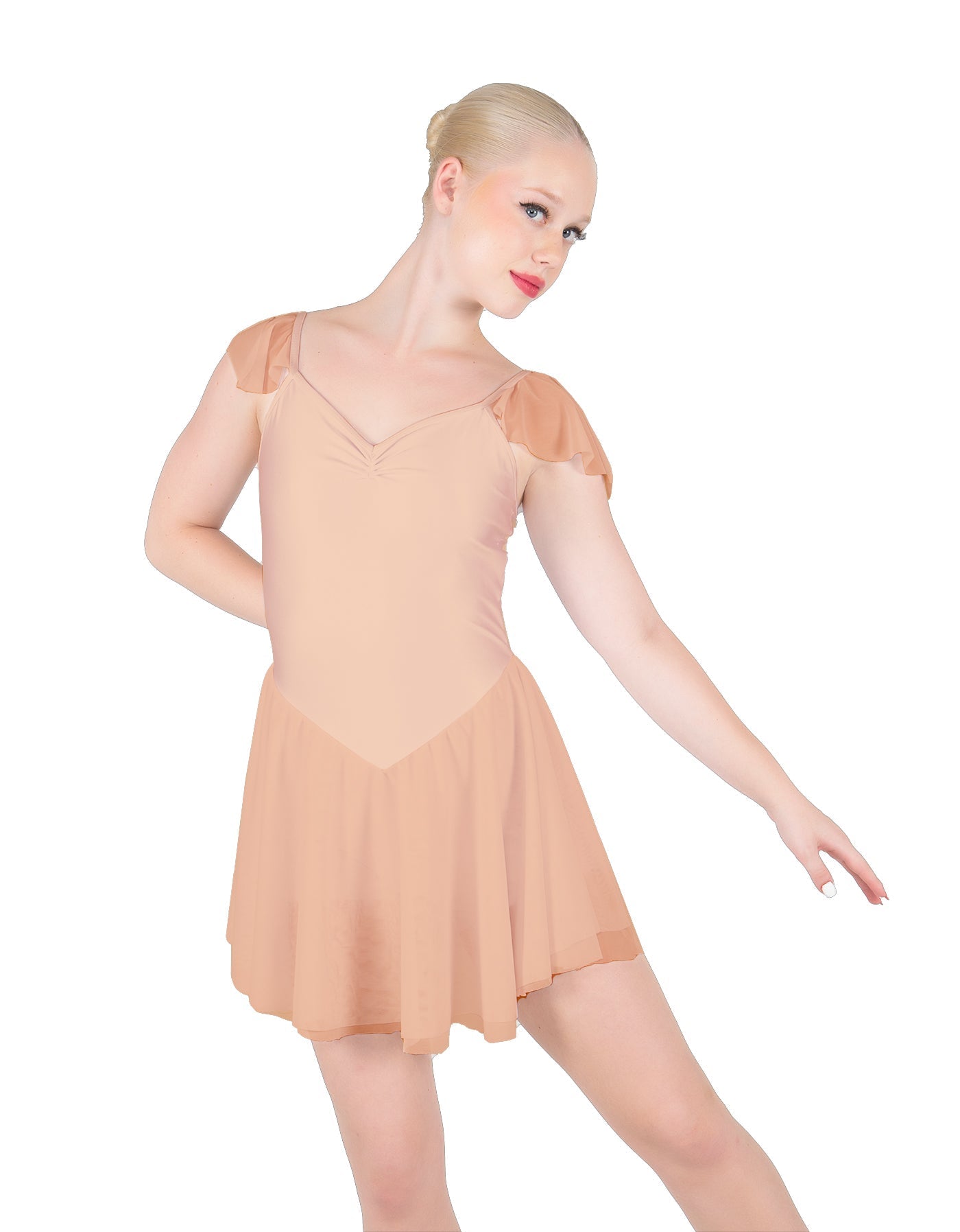 Solid Lycra and Chiffon Flutter Sweetheart Dress