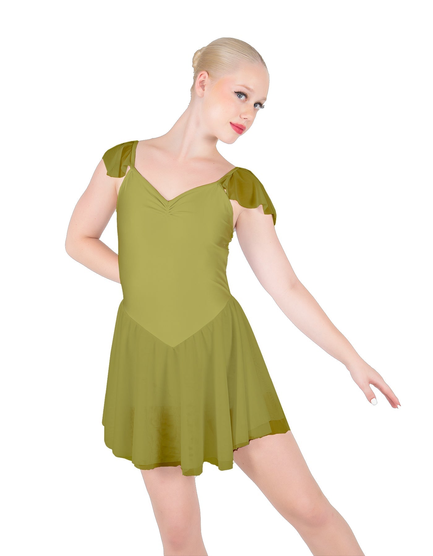 Solid Lycra and Chiffon Flutter Sweetheart Dress