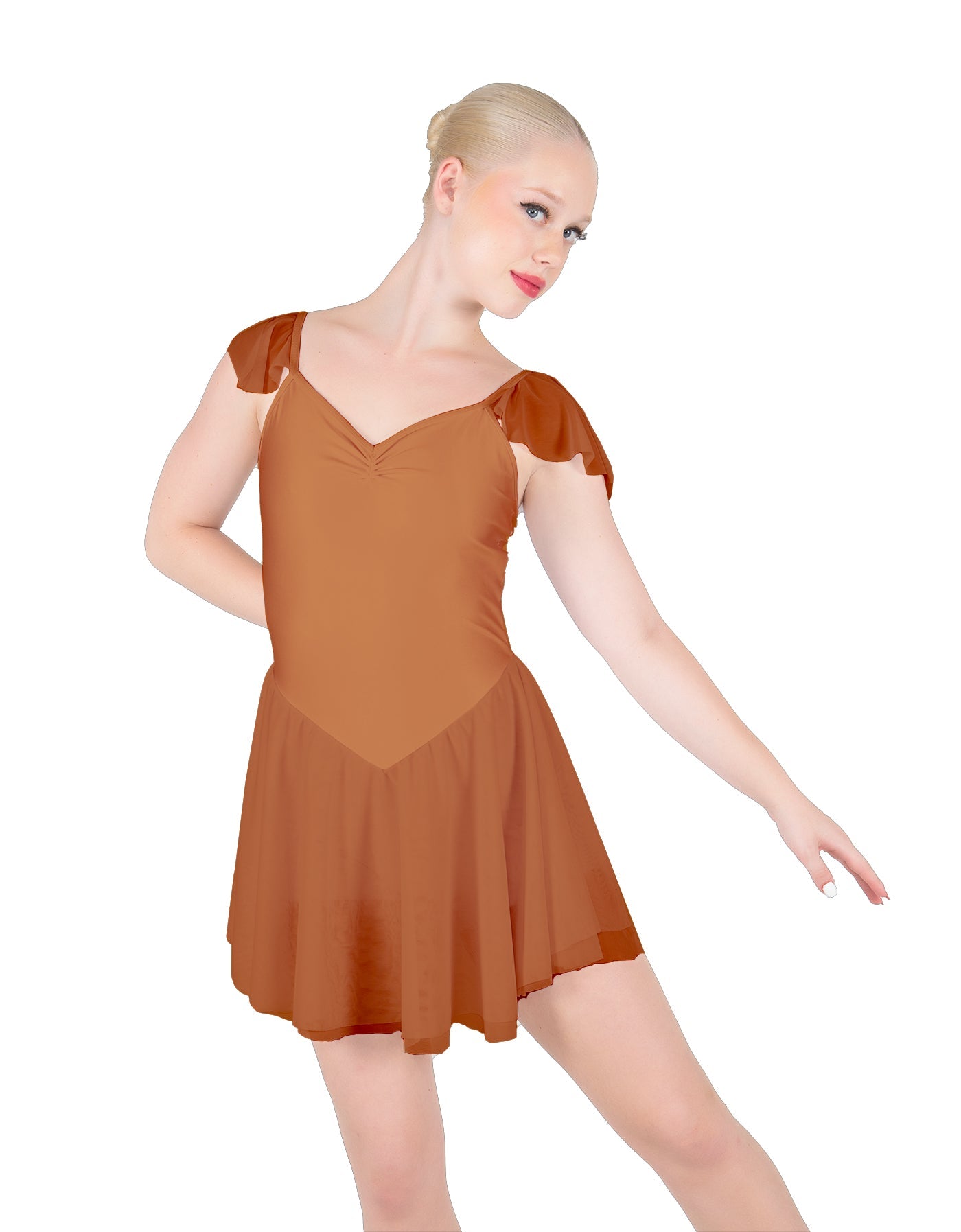 Solid Lycra and Chiffon Flutter Sweetheart Dress