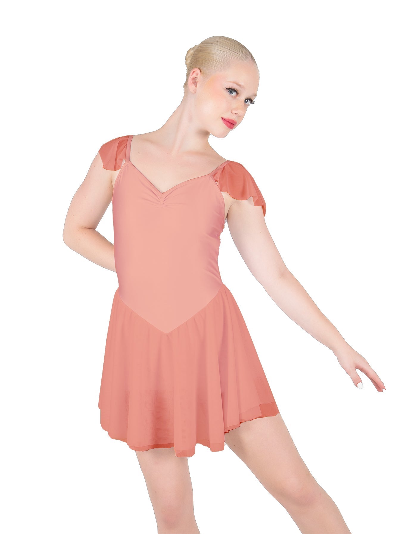 Solid Lycra and Chiffon Flutter Sweetheart Dress