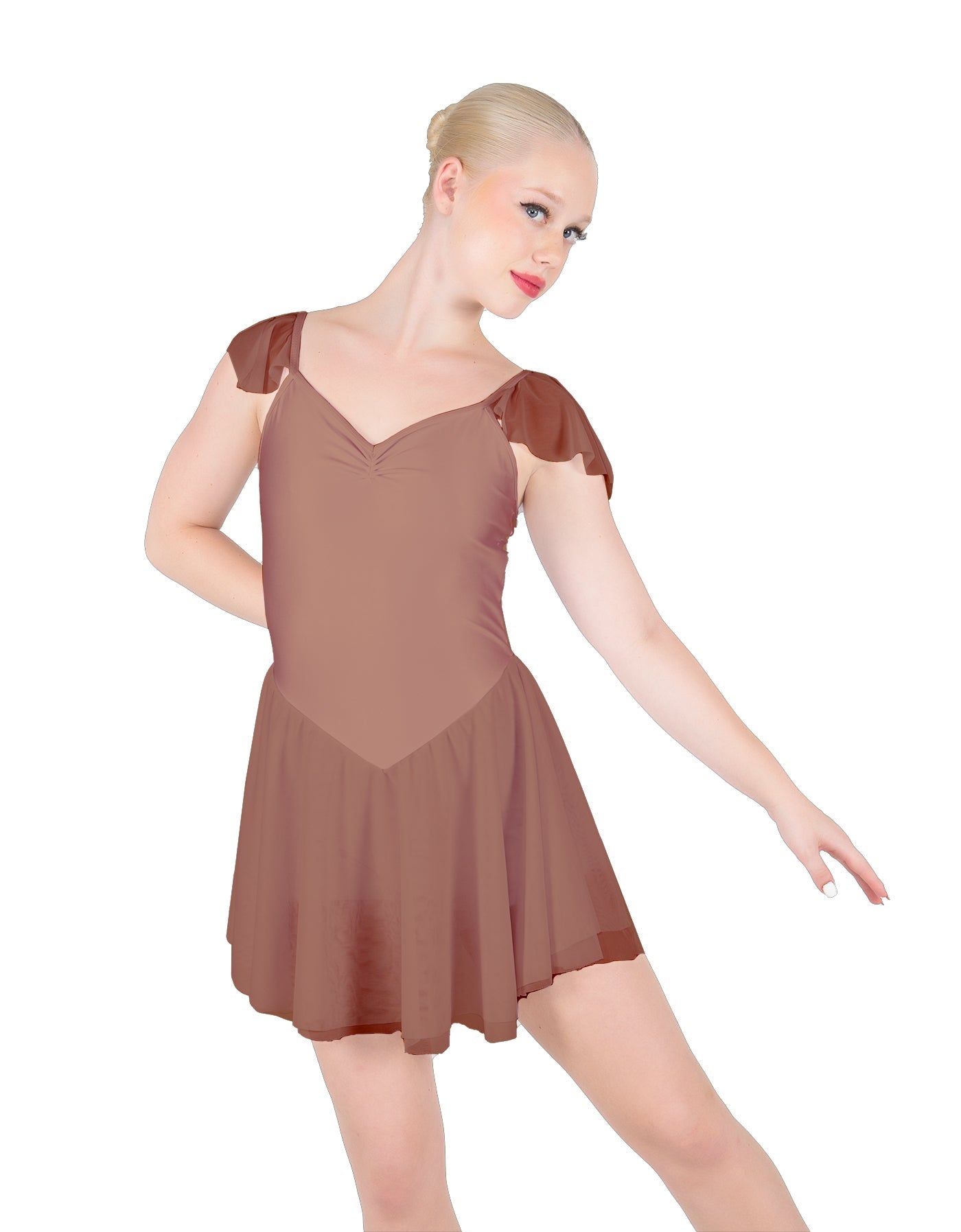 Solid Lycra and Chiffon Flutter Sweetheart Dress