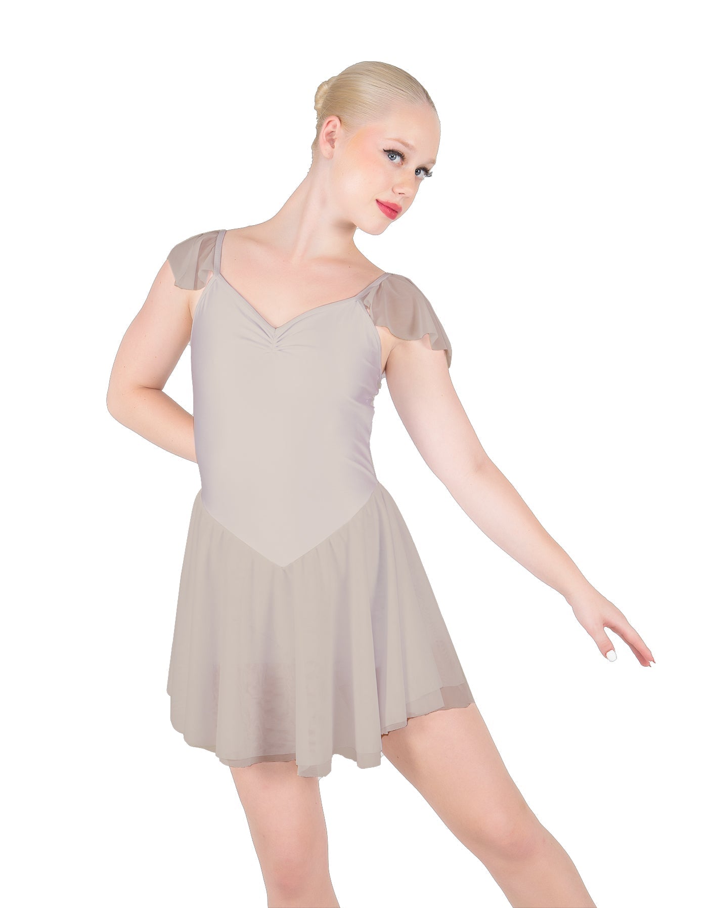 Solid Lycra and Chiffon Flutter Sweetheart Dress