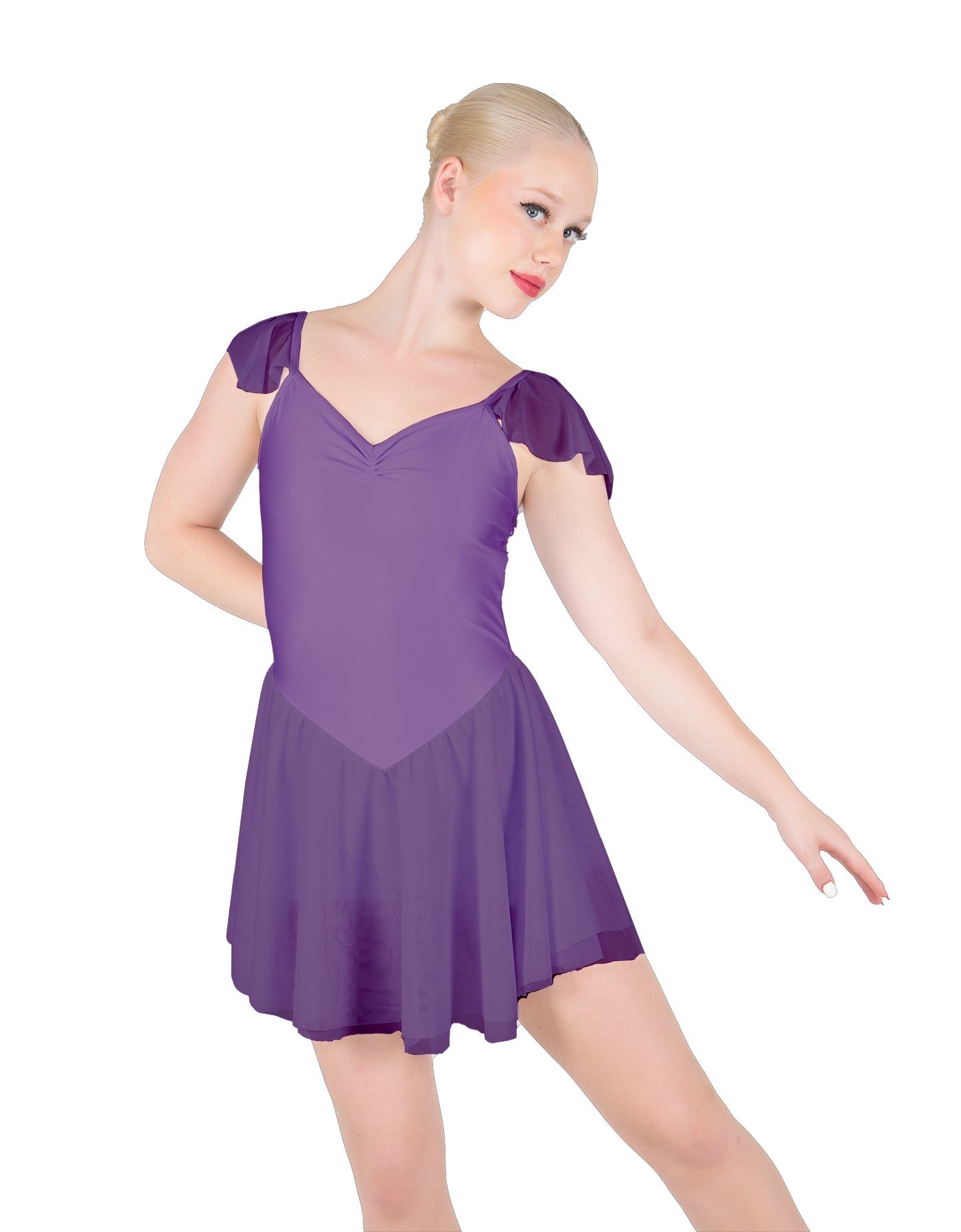 Solid Lycra and Chiffon Flutter Sweetheart Dress