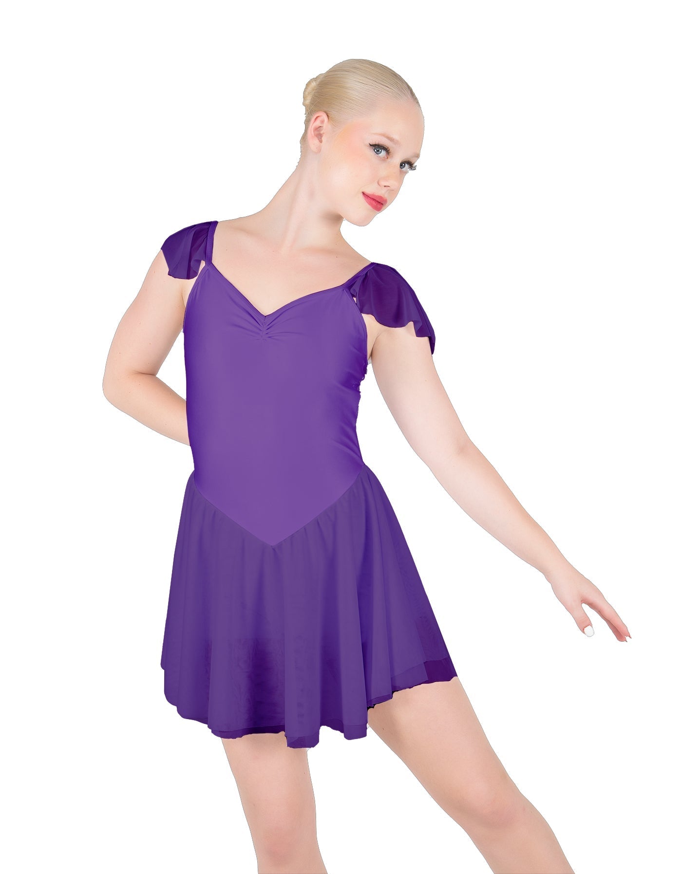 Solid Lycra and Chiffon Flutter Sweetheart Dress