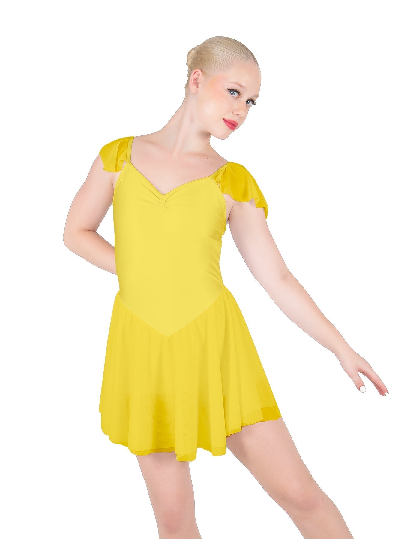 Solid Lycra and Chiffon Flutter Sweetheart Dress